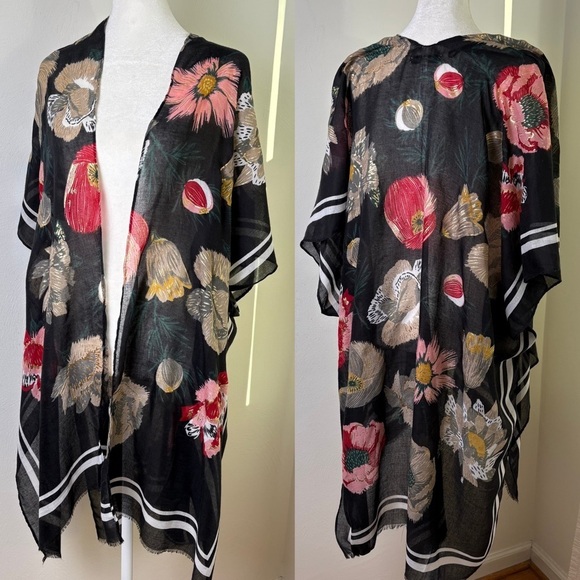 Floral Bohemian Boho Dark Romantic Tropical Kimono Jersey Stripe Wrap Beach - Picture 1 of 14